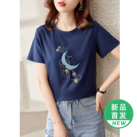 OUNIXUE欧昵雪 | [减龄星星月牙装饰T恤]夏季简约圆领显瘦短袖时尚上衣女