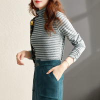 OUNIXUE欧昵雪 | [亮丝齿纹丝绒打底小衫]春复古半高领收褶修身针织衫女