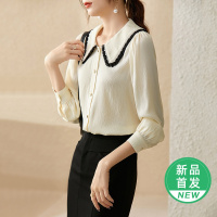 OUNIXUE欧昵雪 | [气质撞色翻领衬衫]温柔感单排扣长袖衬衣时尚上衣女