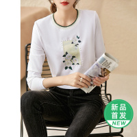 OUNIXUE欧昵雪 | [减龄圆领T恤]小众感套头长袖百搭休闲简约烫图上衣女