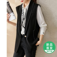 OUNIXUE欧昵雪 | [时尚百搭马甲]气质通勤明线翻领中长款外套无袖马夹女