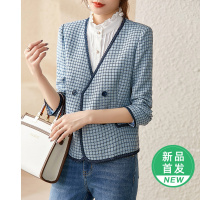 OUNIXUE欧昵雪 | 复古文艺V领外套女小个子短款外套小众通勤宽松长袖上衣