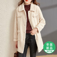 OUNIXUE欧昵雪 | [小香风中长款夹棉大衣]秋冬季轻奢感翻领落肩袖毛绒外套女