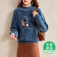 OUNIXUE欧昵雪 | [雪尔绒绣花上衣]秋冬季半高领宽松套头外穿ins卫衣女士