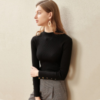 OUNIXUE欧昵雪 | 冬季优雅淑女气质半高领套头打底针织衫时尚排扣长袖修身女式毛衣