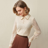 OUNIXUE欧昵雪 | 秋冬季时尚洋气套头上衣减龄娃娃领显瘦长袖镂空蕾丝衬衫女