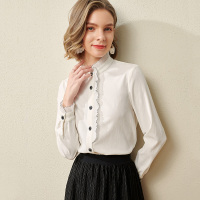 OUNIXUE欧昵雪 | 秋冬季时尚立领小衫显瘦百搭气质长袖上衣灯芯绒白色女式衬衫