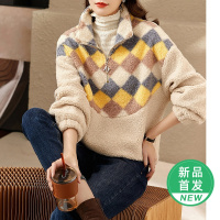 OUNIXUE欧昵雪 | [加厚保暖颗粒绒]冬季休闲套头卫衣韩系百搭撞色直筒上衣女