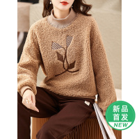 OUNIXUE欧昵雪 | [加厚颗粒绒]冬季时尚保暖半高领卫衣落肩长袖韩版女装上衣