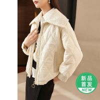 OUNIXUE欧昵雪 | 冬季小香风粗花呢翻领菱格棉服女通勤百搭长袖直筒厚棉衣外套