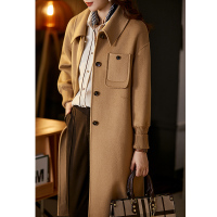 OUNIXUE欧昵雪 | 冬季气质简约翻领中长款棉羊毛双面呢大衣女落肩长袖保暖外套