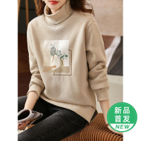 OUNIXUE欧昵雪 | 时尚高领绣花加厚加绒保暖卫衣女士冬季落肩长袖宽松开叉上衣