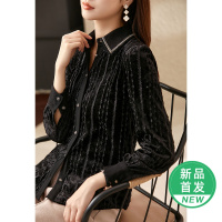 OUNIXUE欧昵雪 | 秋冬季复古黑色翻领丝绒衬衫长袖高级感通勤衬衣时尚女士上衣