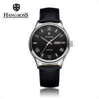 经典休闲罗马刻度双日历男士手表石英表皮带防水腕表