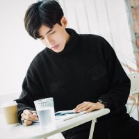 唐狮2017秋冬新款高领毛衣男绣花宽松毛衫针织衫外套