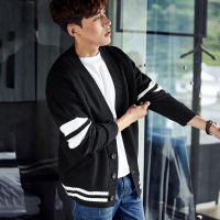 唐狮秋冬新款毛衣男薄款男士开衫学生黑色针织衫男宽松外套