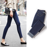 唐狮牛仔裤女长裤2017秋冬新款小脚裤显瘦高腰铅笔裤韩版九分加绒