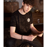 唐狮2018夏装新款短袖T恤男时尚潮流暗迷彩青少年修身上衣打底衫