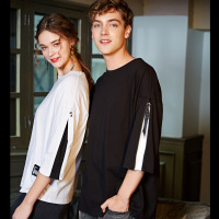 唐狮2018长袖T恤情侣七分袖短袖体恤夏装圆领拉链半袖纯棉衣服潮