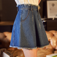 唐狮2018夏装新款高腰半身裙双头毛边伞裙牛仔裙女韩版学生