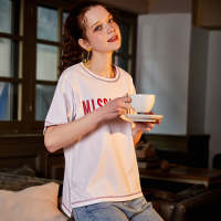 唐狮夏装新款短袖T恤女圆领纯棉潮流文字青年学生修身上衣打底衫