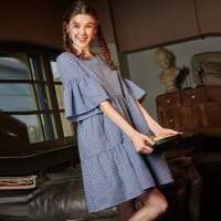 唐狮格子宽松连衣裙sukol少女chic裙子夏学生原宿风小清新娃娃裙