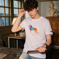 唐狮2018夏季新款短袖T恤男潮流趣味狮子印花青少年学生修身上衣