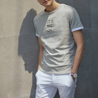 唐狮2018夏装新款短袖T恤男韩版字母印花青年学生纯棉体恤打底衫