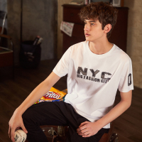 唐狮短袖T恤男2018夏装新款纯棉衣服圆领字母韩版青年潮流打底衫