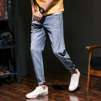 唐狮2018夏季新款牛仔裤男士修身薄款弹力水洗牛仔长裤韩版潮流