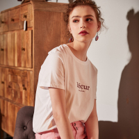 唐狮2018夏装新款白色短袖T恤女小宽松前胸印花套头短袖T恤