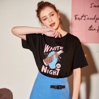 唐狮2018夏装新款纯棉短袖T恤女胸前文字图案印花韩版ulzzang体恤