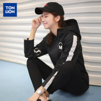 唐狮2018秋装新款外套女连帽印花拼接夹克黑白运动休闲韩版学生潮