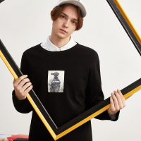 唐狮2018秋装新款T恤 男印花长袖T恤学院上衣打底休闲宽松薄卫衣