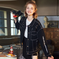 唐狮2018秋新款外套女牛仔外套刺绣学生原宿风短款时尚女生牛仔衣