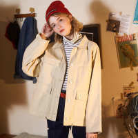 唐狮2018秋装新款外套学院风风衣女bf风连帽短款工装韩版复古上衣