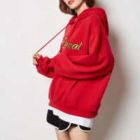 唐狮2018新款卫衣女长袖韩版宽松原宿风长袖红色卫衣女连帽慵懒风