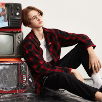 唐狮2018秋季格纹衬衫男长袖潮男宽松学生格子衫青年韩版衬衣外套