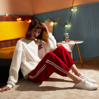 唐狮加厚加绒运动裤女秋宽松2018新款冬季哈伦休闲裤子女黑色束口