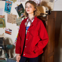 唐狮2018秋新款牛仔外套女短款嘻哈少女bf风牛仔衣工装外套复古潮