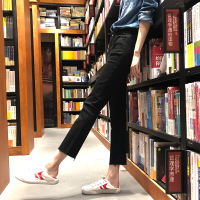 唐狮高腰微喇叭裤女显瘦牛仔裤女ins超火的直筒裤九分chic弹力