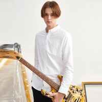 唐狮2018秋季衬衫男长袖纯色牛津纺学生寸衣青少年宽松衬衣韩版潮