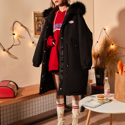 唐狮2018冬季新款羽绒服女带帽毛领工装韩版个性中长款潮流时尚