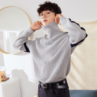 唐狮2018冬季新款高领毛衣男韩版字母拼接撞色学生毛衫针织衫潮