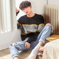 唐狮毛衣男2018秋冬季新款圆领线衣红毛衫韩版宽松针织衫男潮