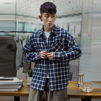 唐狮2019春季格子衬衫男长袖新款学院风上衣宽松美式街头学生衬衣