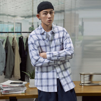 唐狮2019春季格子衬衫男长袖学院风格子衫休闲宽