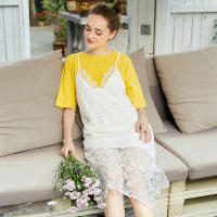 唐狮2019春夏新款吊带连衣裙女甜美纱蕾丝连衣裙中长裙裙子