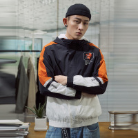 唐狮2019春秋新款连帽男外套青年日系撞色运动宽松港风chic夹克潮