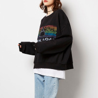 唐狮圆领卫衣女2019新款女长袖韩版潮黑色卫衣女套头宽松上衣女